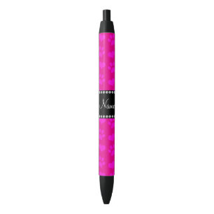 Stylo Noir Nom personnalisé néon coeur et pattes rose vif