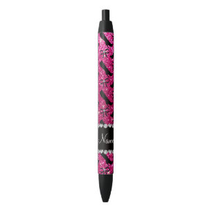 Stylo Noir Nom personnalisé neon parties scintillant rose cha