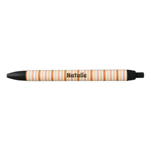 Stylo Noir Nom personnalisé ORANGE LIGNE STRIPES