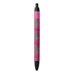 Stylo Noir Nom personnalisé parties scintillant rose pickle