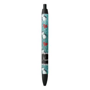 Stylo Noir Nom personnalisé parties scintillant turquoise pin