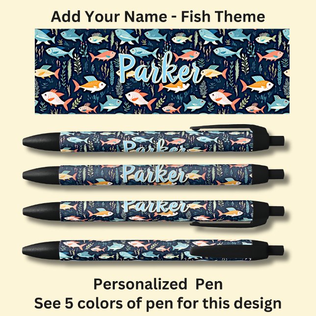 Stylo Noir Nom personnalisé, Pêche Poisson Amateur de poisson (Créateur téléchargé)