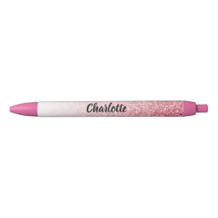 Stylo Noir Nom personnalisé Pink Faux Parties scintillant Gla