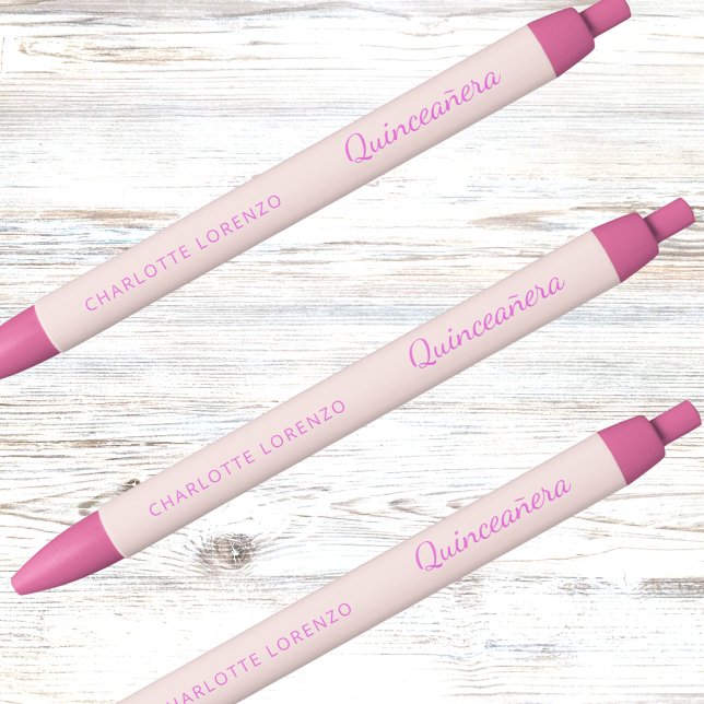 Stylo Noir Nom rose or rose Quinceanera (Créateur téléchargé)