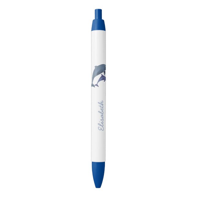 Stylo Noir Nom sautant d'illustration de dauphins (devant Vertical)