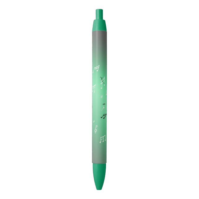 Stylo Noir Notes musicales dans le vert lunaire (devant Vertical)