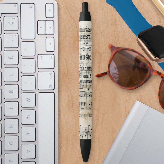 Stylo Noir Notes musicales du meilleur professeur de musique (Créateur téléchargé)