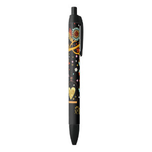 Stylo Noir Oiseau d'or en fleurs du printemps