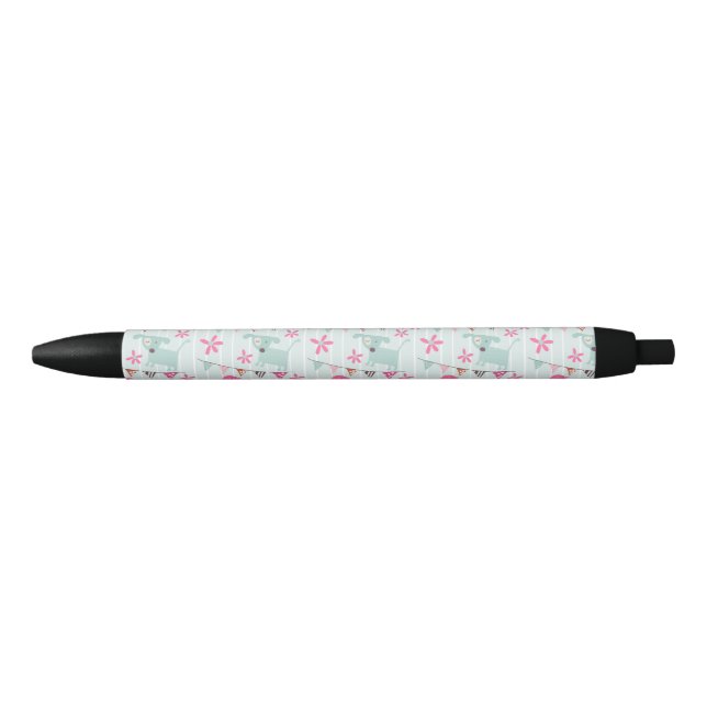 Stylo Noir Oiseaux, Chiens, Bannières, Fleurs (Devant)