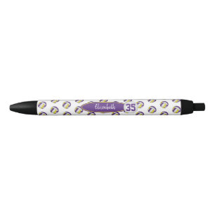 Stylo Noir or violet girly nom personnalisé volleyballs motif