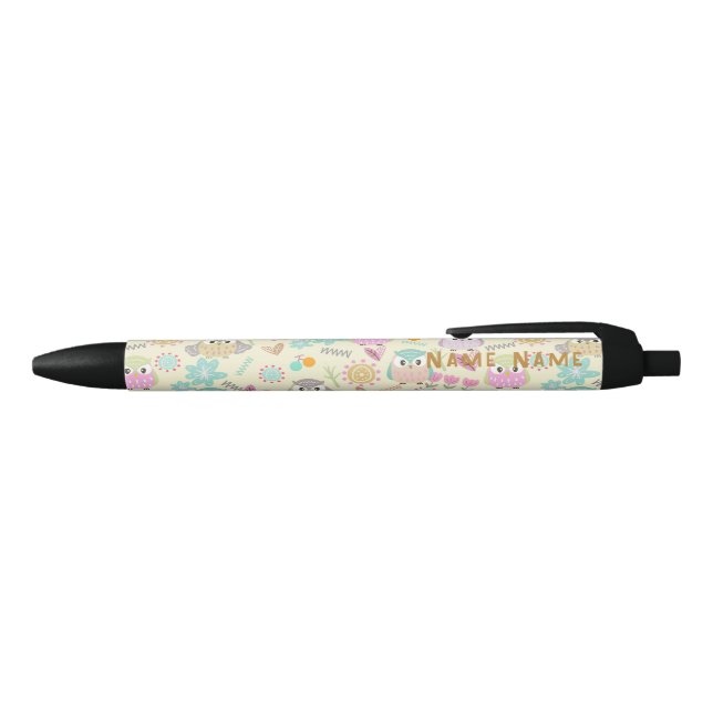 Stylo Noir Owl Pastel Jaune (Haut)