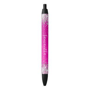 Stylo Noir Paillettes Argentées Brillantes Rose Chaud Ombré F