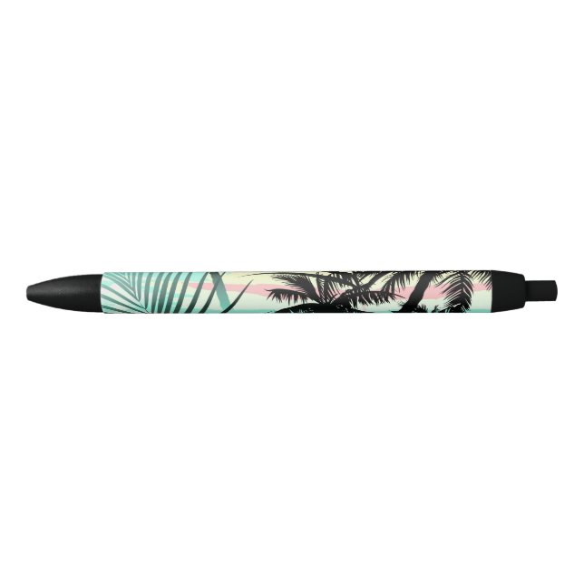 Stylo Noir Palmes noires au coucher du soleil (Devant)
