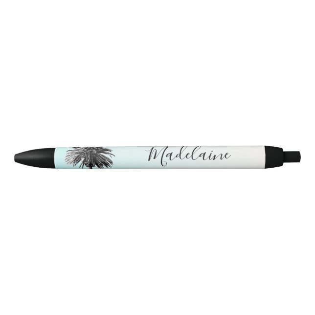 Stylo Noir Palmier Noir Blanc Moderne Ciel Bleu Personnel (Devant)