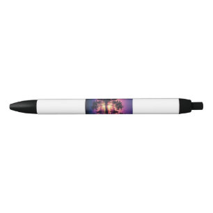 Stylo Noir Palmiers de plage au coucher de soleil violet