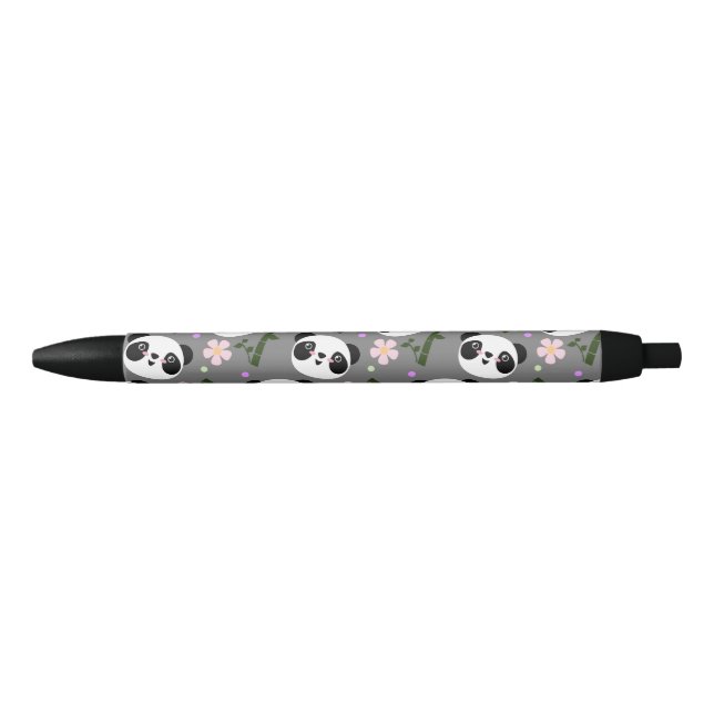 Stylo Noir Panda de Kawaii sur le gris (Devant)