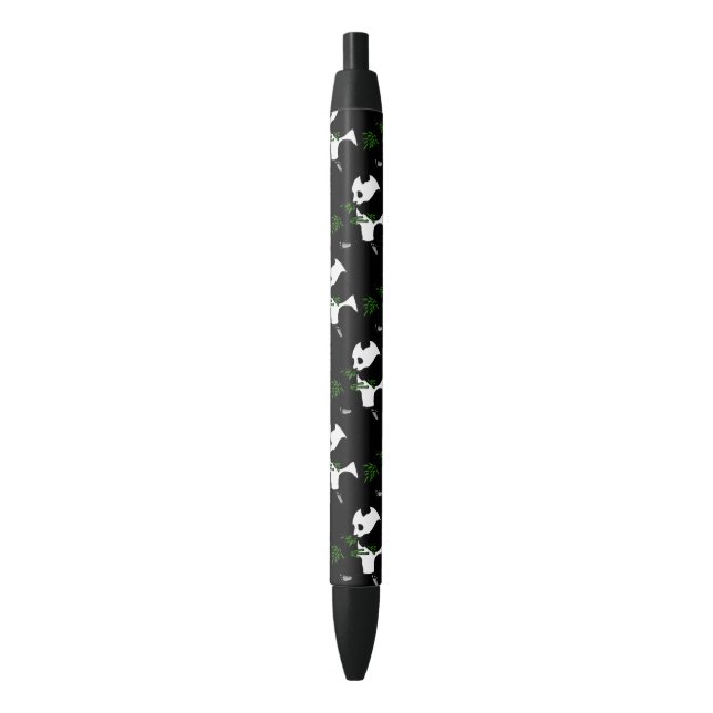Stylo Noir Panda géant mange du bambou noir (devant Vertical)