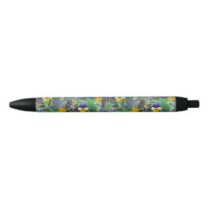 Stylo Noir Pansy pourpre et jaune
