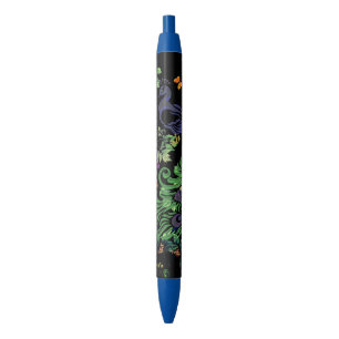 Stylo Noir Paon fleuri et cru floraux