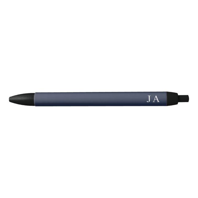 Stylo Noir Papeterie classique bleu marine simple monogramme (Devant)