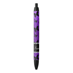 Stylo Noir Papillon pourpre personnalisé de parties