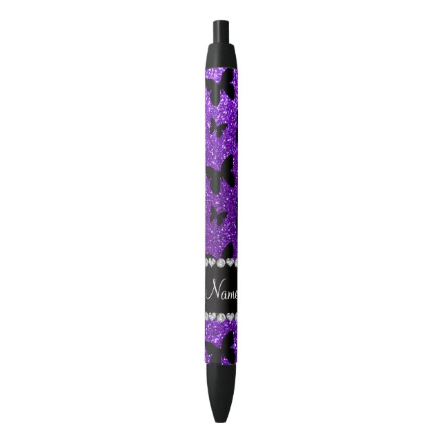 Stylo Noir Papillon pourpre personnalisé de parties (devant Vertical)