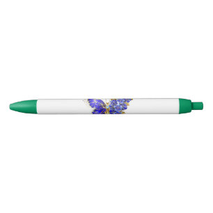 Stylo Noir Papillon saphir à fleurs