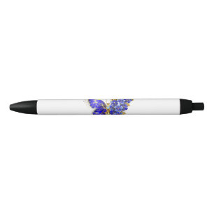 Stylo Noir Papillon saphir à fleurs