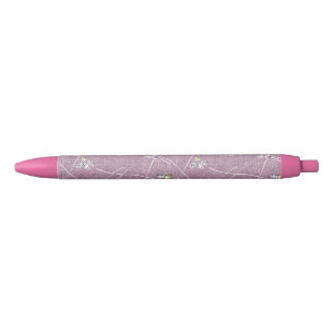 Stylo Noir Papillons à l'aquarelle sur rose poudré