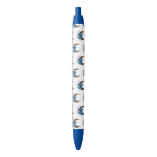 Stylo Noir Papillons bleus sur croissant en bois