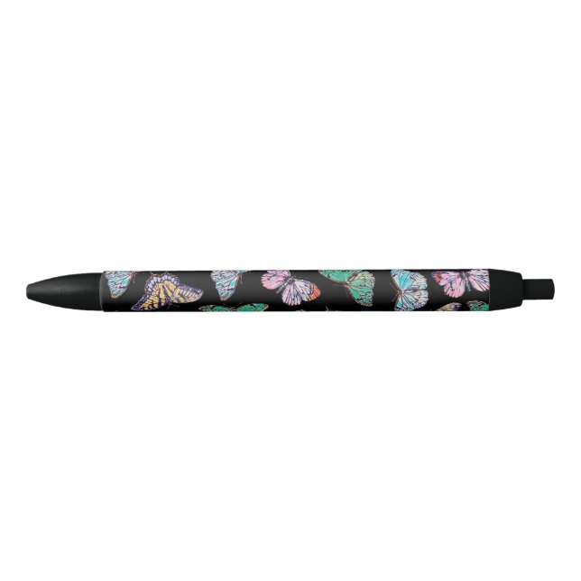 Stylo Noir Papillons d'aquarelle couleur noire (Devant)