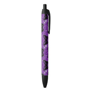 Stylo Noir Papillons Parties scintillant violettes Insectes a