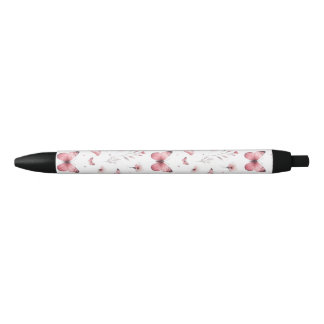 Stylo Noir Papillons roses