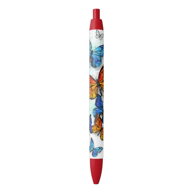 Stylo Noir Papillons volants Morpho et Monarch (devant Vertical)