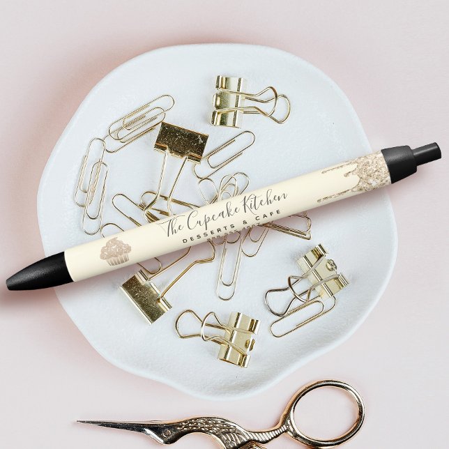Stylo Noir Parties scintillant d'or Drives Cupcake Boulangeri (Créateur téléchargé)
