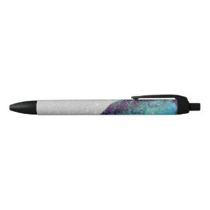 Stylo Noir Parties scintillantes bleues et noires turquoises