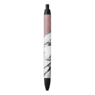 Stylo Noir Parties scintillantes roses et marbre d'or