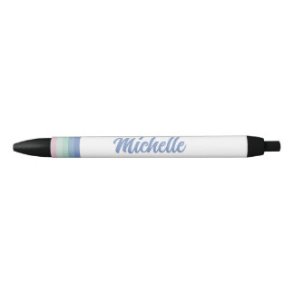 Stylo Noir Pastel Stripes Nom personnalisé Monogrammes