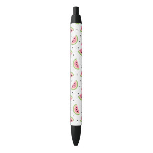 Stylo Noir Pastèque rose, Graines de pastèque, Motif d'été