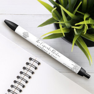 Stylo Noir Pâtissier Boulangerie Cupcake Argent Paillettes Go