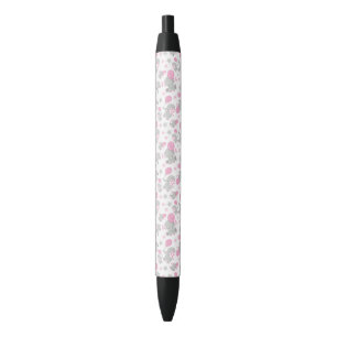 Stylo Noir Pattern of Elephants, Cute Elephants - Pink Gray