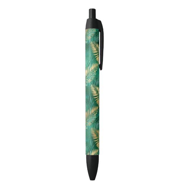 Stylo Noir Paume vert d'émeraude Feuilles dorées (Bas (Vertical))
