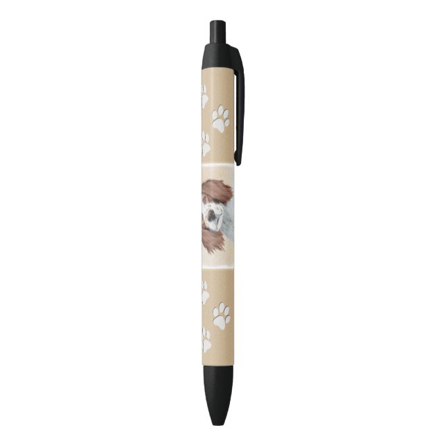 Stylo Noir Peinture en Setter rouge et blanc irlandais - Art  (Bas (Vertical))