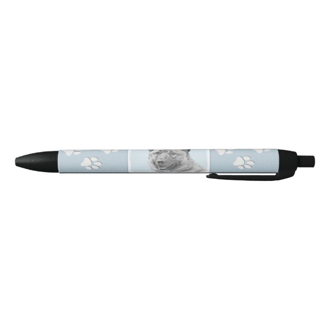 Stylo Noir Peinture norvégienne Elkhound - Art original Chien (Bas)