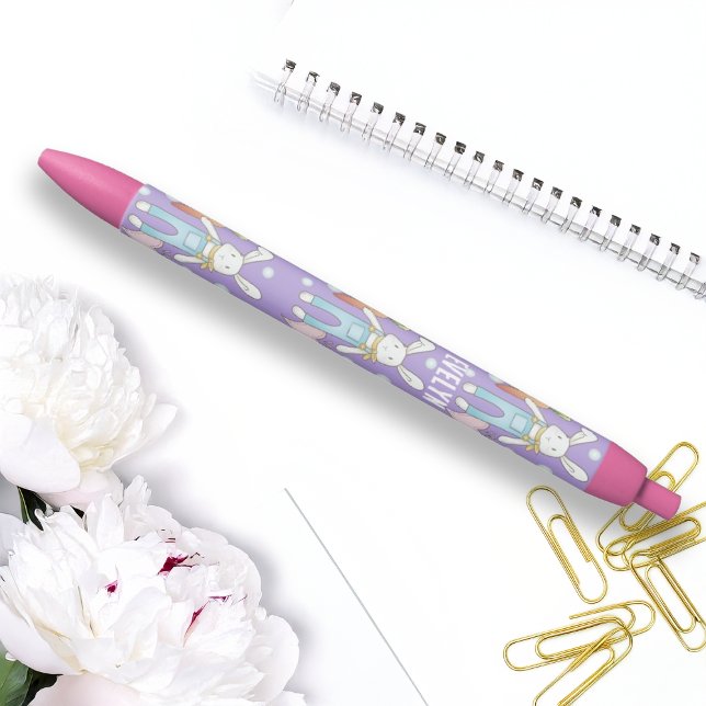 Stylo Noir Personalized Name Cute Stuffed Animal Bunny (Créateur téléchargé)