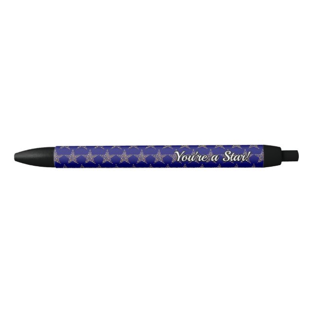 Stylo Noir Personnalisé | BLUE avec | Gold Stars (Devant)