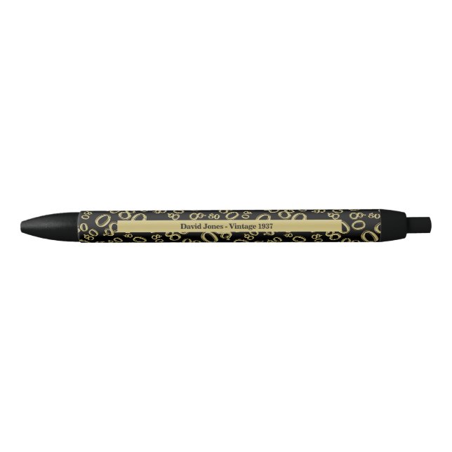 Stylo Noir Personnaliser 80e cadeau d'anniversaire Gold/Black (Devant)
