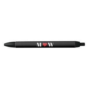Stylo Noir Personnaliser Deux initiales A Loves B coeur rouge