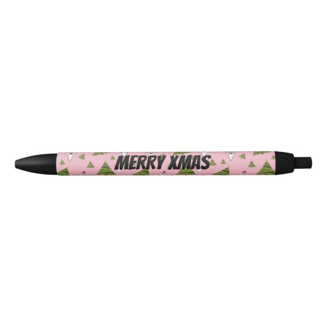 Stylo Noir Personnaliser Père Noël et sapin de Noël (Devant)