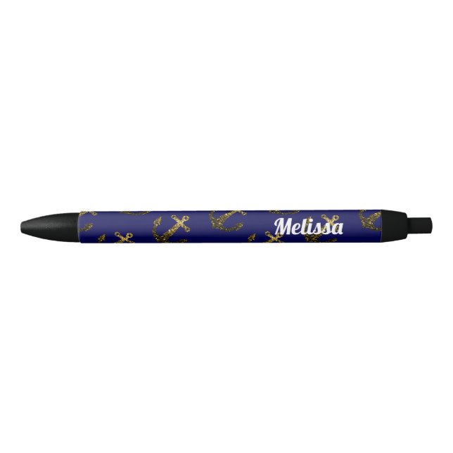 Stylo Noir Personnaliser Yellow Gold scintille Ancre Navy Blu (Devant)